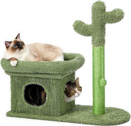 Famanu Kratzbaum für Katzen mit Katzenhaus, Spielball und Sisal in Grün, 70 cm Höhe – Bild 1 von 1