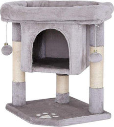 Famanu Kratzbaum für Katzen mit Katzenhaus und Hängematte aus Plüsch in Grau – Bild 1 von 1