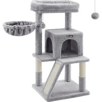 Produktbild von Famanu Kratzbaum für Katzen mit Katzenhaus und Hängematte aus Plüsch und Sisal in Grau