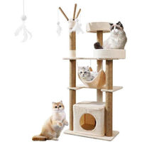 Produktbild von Famanu Kratzbaum für Katzen mit Katzenhaus und Hängematte in Beige, 126 cm hoch mit Sisal-Elementen