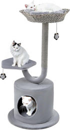Famanu Kratzbaum für Katzen mit Katzenhaus und Sisalsäulen in Grau, 105 cm hoch – Bild 1 von 1