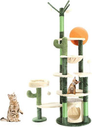 Famanu Kratzbaum für Katzen mit Katzenhaus und Spielmöglichkeiten in Grün aus Plüsch – Bild 1 von 1