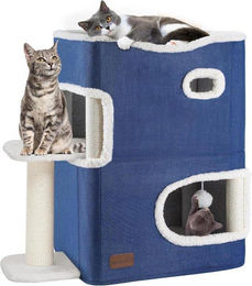 Famanu Kratzbaum für Katzen mit Katzenhaus und Spielplattform in Blau aus Kunstleder – Bild 1 von 1