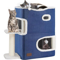 Produktbild von Famanu Kratzbaum für Katzen mit Katzenhaus und Spielplattform in Blau aus Kunstleder