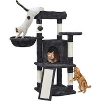 Produktbild von Famanu Kratzbaum für Katzen mit Katzenkorb und Sisal-Kratzbrett in Schwarz, 107 cm