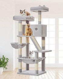 Famanu Kratzbaum für Katzen mit Kratzsäulen und Plattformen aus Plüsch in Grau 146 cm – Bild 1 von 1