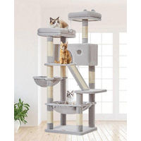 Produktbild von Famanu Kratzbaum für Katzen mit Kratzsäulen und Plattformen aus Plüsch in Grau 146 cm