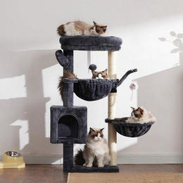 Famanu Kratzbaum für Katzen mit Kratztonne und Katzenhaus aus Plüsch und Sisal in Grau – Bild 1 von 1