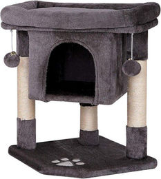 Famanu Kratzbaum für Katzen mit Kuschelbett und Spielbällen aus Plüsch und Sisal in Grau 60 cm – Bild 1 von 1