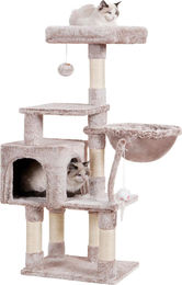 Famanu Kratzbaum für Katzen mit Plattform, Hängematte und Sisal-Kratzsäulen in Grau 111 cm – Bild 1 von 2