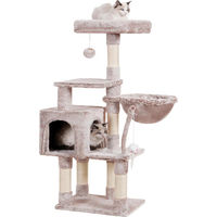 Produktbild von Famanu Kratzbaum für Katzen mit Plattform, Hängematte und Sisal-Kratzsäulen in Grau 111 cm