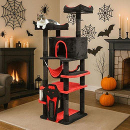 Famanu Kratzbaum für Katzen mit Plattformen und Hütten in Schwarz 158 cm – Bild 1 von 1