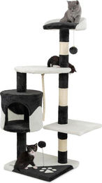 Famanu Kratzbaum für Katzen mit Plüschbällen und Spieltau aus Sisal und Plüsch in Schwarz-Weiß Höhe 112 cm – Bild 1 von 4