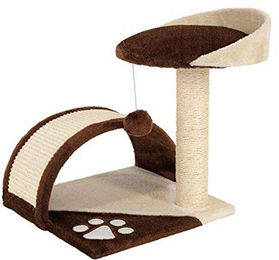 Famanu Kratzbaum für Katzen mit Plüschball und Krabbenbogen aus Plüsch und Sisal in Braun, 43 cm hoch – Bild 1 von 1