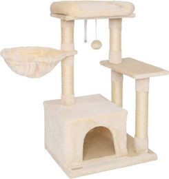 Famanu Kratzbaum für Katzen mit Plüschball und Liegefläche in Beige, 85 cm hoch – Bild 1 von 1