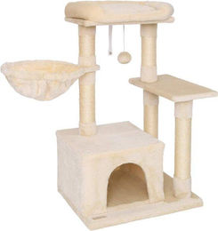 Famanu Kratzbaum für Katzen mit Plüschball und Liegekomfort aus Sisal und Plüsch in Beige, 85 cm Höhe – Bild 1 von 1
