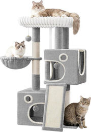 Famanu Kratzbaum für Katzen mit Sisal-Element und weicher Plattform in Hellgrau, 98 cm hoch – Bild 1 von 1