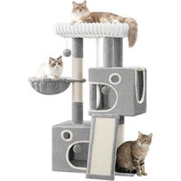 Produktbild von Famanu Kratzbaum für Katzen mit Sisal-Element und weicher Plattform in Hellgrau, 98 cm hoch