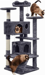 Famanu Kratzbaum für Katzen mit Sisal und Plattformen in Grau, 130 cm hoch – Bild 1 von 1