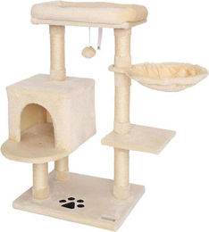 Famanu Kratzbaum für Katzen mit Sisalstamm und Plüschliegeplatz in Beige 93 cm hoch – Bild 1 von 1