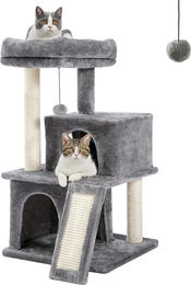 Famanu Kratzbaum für Katzen mit Sisaltau, Spielhaus und Höhle in Grau – Bild 1 von 2