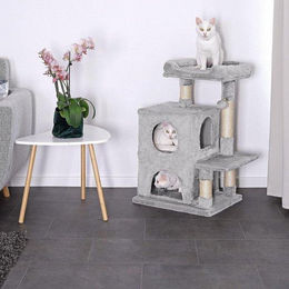 Famanu Kratzbaum für Katzen mit Spiel- und Ruheflächen aus Plüsch und Sisal in Grau 80 cm – Bild 1 von 1