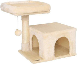 Famanu Kratzbaum für Katzen mit Spielball in Beige und Sisal-Elementen 50 cm hoch – Bild 1 von 3