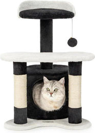 Famanu Kratzbaum für Katzen Mittelgroß mit Höhle aus Plüsch und Sisal Schwarz-Weiß Höhe 65 cm – Bild 1 von 2