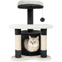 Produktbild von Famanu Kratzbaum für Katzen Mittelgroß mit Höhle aus Plüsch und Sisal Schwarz-Weiß Höhe 65 cm