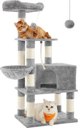 Famanu Kratzbaum für Katzen und Kätzchen in Grau mit 138 cm Höhe aus Holzwerkstoff, Polyester und Sisal – Bild 1 von 1