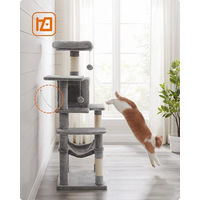 Produktbild von Famanu Kratzbaum für Katzen und Kitten in Grau aus Holzspanplatte, Plüsch und Sisal mit Aussichtsplattformen 55 x 45 x 143 cm