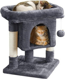 Famanu Kratzbaum für Kitten und kleine bis mittelgroße Katzen mit Katzenhöhle aus Plüsch und Sisal in Grau – Bild 1 von 1