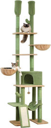 Famanu Kratzbaum für kleine bis mittelgroße Katzen mit Katzenhaus und Hängematte aus Plüsch in Grün – Bild 1 von 1