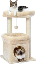 Famanu Kratzbaum für kleine bis mittelgroße Katzen mit Sisal und Katzenhaus in Beige – Bild 1 von 1