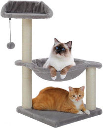 Famanu Kratzbaum für kleine Katzen mit Hängematte in Grau aus Holzspanplatte, Plüsch und Sisal – Bild 1 von 1