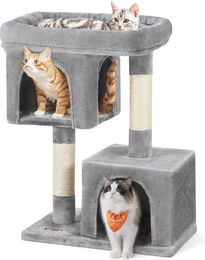 Famanu Kratzbaum Hochturm für Katzen in Grau mit Sisal und 2 Höhlen – Bild 1 von 1
