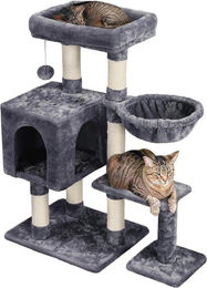 Famanu Kratzbaum Kletterbaum für Katzen aus Holz und Plüsch in Grau 96 cm hoch – Bild 1 von 1