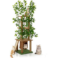 Produktbild von Famanu Kratzbaum mit 5 Ebenen und grünen Kunstpflanzen aus Sisal und Spanplatte für Katzen