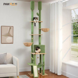 Famanu Kratzbaum mit Deckenspanner aus Holzspanplatte und Plüsch in Grün mit Sisal 216 bis 285 cm – Bild 1 von 1