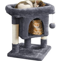 Produktbild von Famanu Kratzbaum mit großer Katzenhöhle aus Plüsch und Seil in Grau für kleine bis mittelgroße Katzen