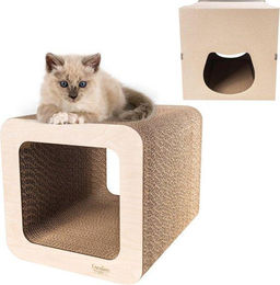Famanu Kratzbaum mit Kattengrotte 2in1 Kratzmöbel aus Pappe in Beige – Bild 1 von 1