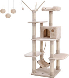 Famanu Kratzbaum mit Katzenhaus und Spielmöglichkeiten in Beige – Bild 1 von 3