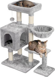 Famanu Kratzbaum mit Katzenhöhle aus Plüsch und Sisal in Grau für Katzen – Bild 1 von 3