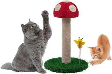 Famanu Kratzbaum mit Paddenstuhl-Motiv für Kitten aus Plüsch in Bunt und Rot 45 cm – Bild 1 von 1