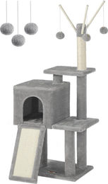 Famanu Kratzbaum mit Spielhaus für Katzen in Grau aus Plüsch und Sisal – Bild 1 von 2