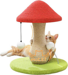 Famanu Kratzbaum Pilzdesign in Rot mit Sisal und Pompons 40 cm – Bild 1 von 1