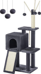 Famanu Kratzbaum Spielhaus für Katzen in Grau mit Kletterrampe und Plüschbällen – Bild 1 von 1