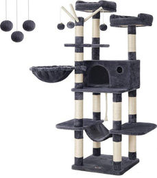 Famanu Kratzbaum XL für große Katzen in Grau mit Hangmatte und Höhle 168 cm – Bild 1 von 1