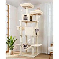 Produktbild von Famanu Kratzbaum XXL Beige mit Häusern, Liegeplatz und Hängematte Höhe 195 cm