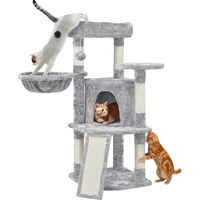 Produktbild von Famanu Kratzsäule für Katzen aus Holz und Sisal mit Katzenhaus und Liegefläche Grau 107 cm